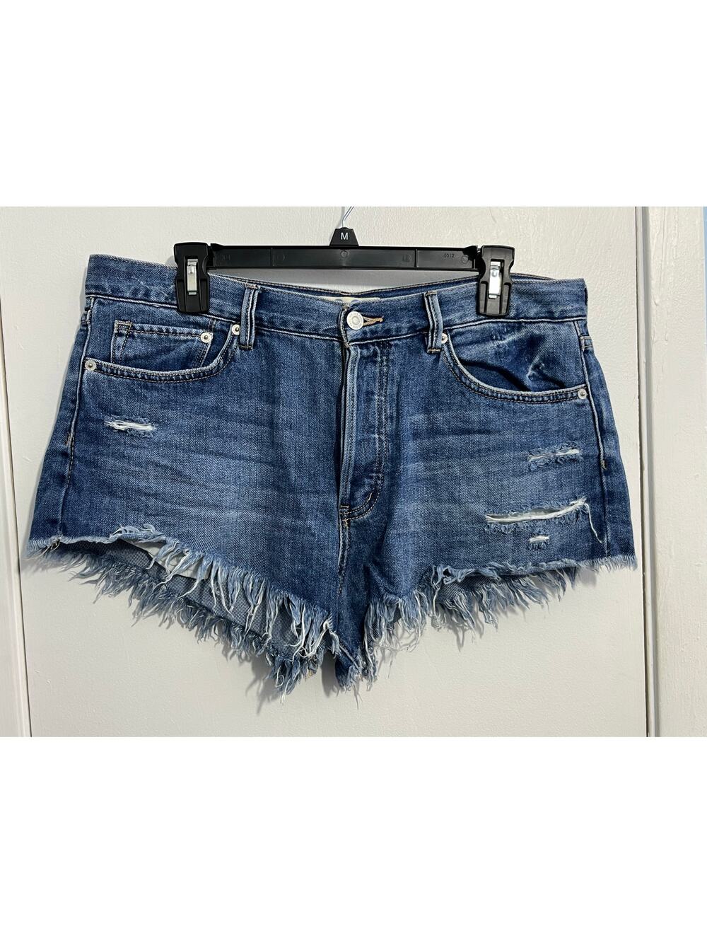 Free People Cut Off Jean Shorts Size 30 High Rise Button Fly Distressed Festival